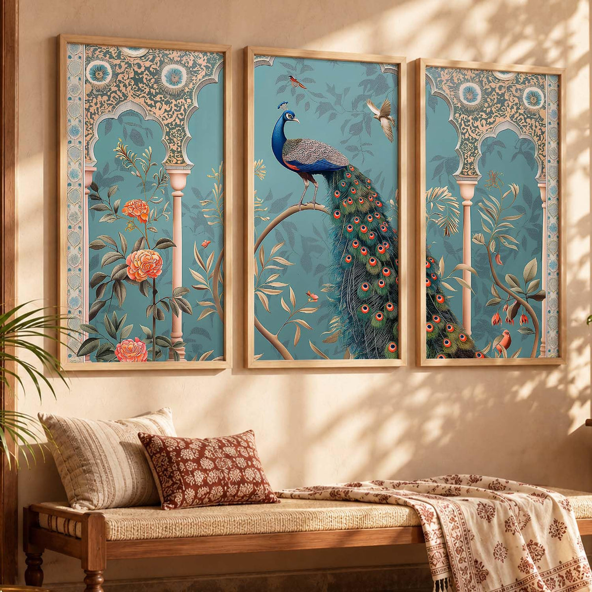 Indian Traditional Madhubani Big Size Wall Painting With Frame For Living Room Bed Room Hotel Wall Décor Digital Reprint Engineered Wood Set of 3 (Art 2, 10x13 inch, Framed)