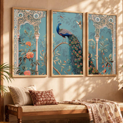 Indian Traditional Madhubani Big Size Wall Painting With Frame For Living Room Bed Room Hotel Wall Décor Digital Reprint Engineered Wood Set of 3 (Art 2, 10x13 inch, Framed)