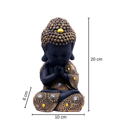 Gold Toned & Black Buddha Idol Showpiece for Home Décor, Meditation Room & Gifting | Spiritual Resin Statue