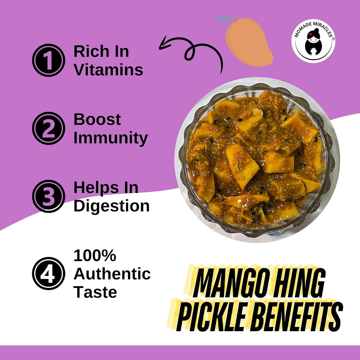 Momade Miracles Mango Aam ka Achar with Hing Flavour/Pickle Without Oil Traditional Indian Homemade Achar with Hing, Sweet & Tangy Pickle | Dry Sukha Aam Ka Achaar made with Organic Methods & Preservative free