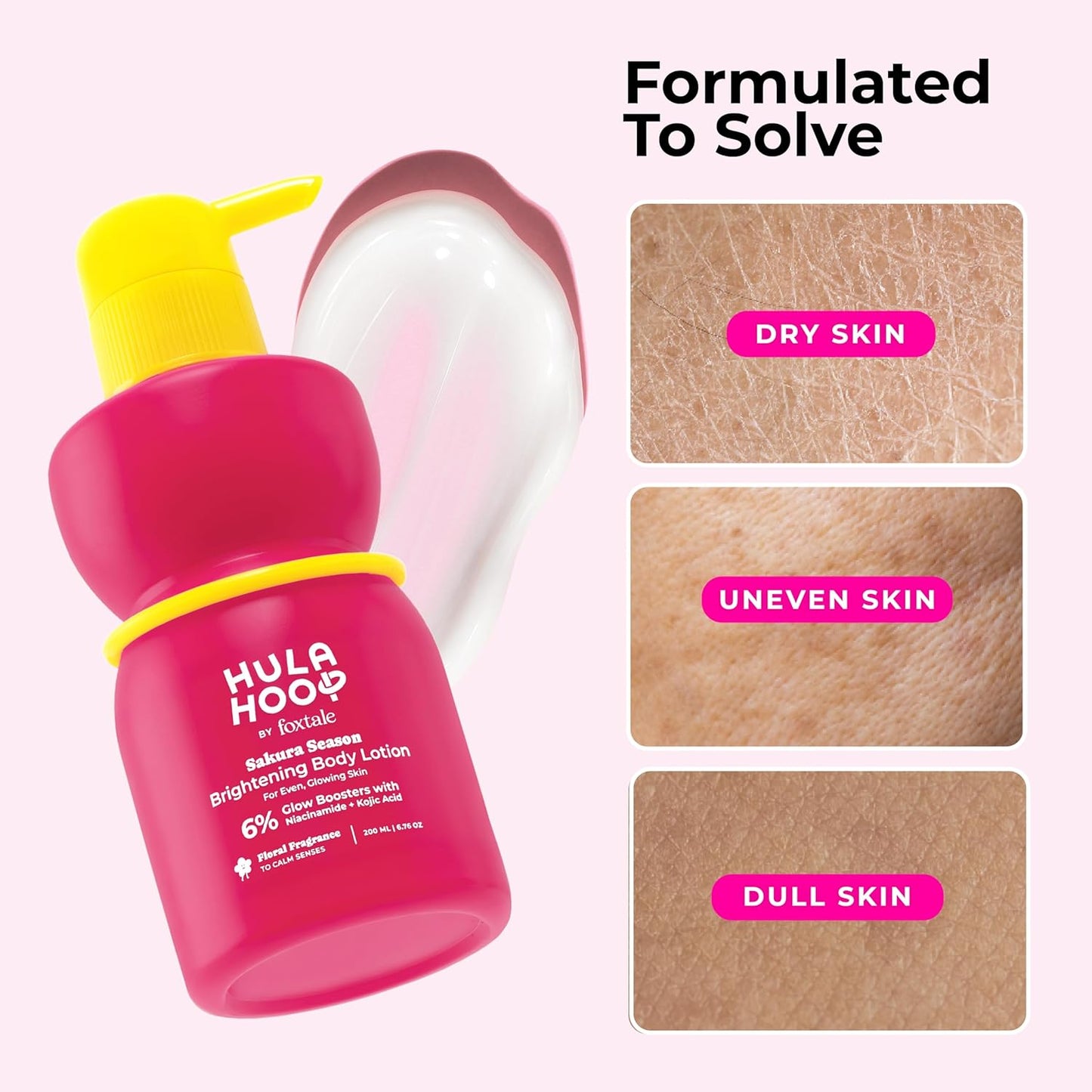 FoxTale Hula Hoop Brightening Body Lotion by Foxtale| Niacinamide + Kojic Acid + SPF30 | Moisturizes, Brightens, & Even Tones Skin | Prevents Tanning & Sun Damage | Light & Grease-Free | 200ml