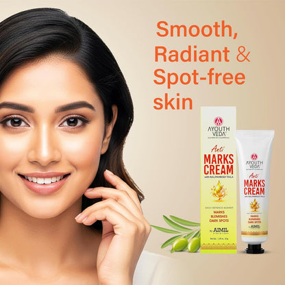 Ayouthveda Anti Marks Cream for Face & Body | Reduces Acne Marks, Dark Spots & Pigmentation | With Nalpamaradi Taila & 6 Essential Oils | Ayurvedic Skin Repair Cream for Men & Women | 30g