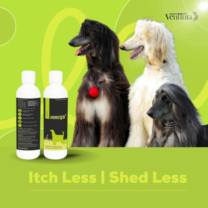 Venttura Omega+ Comprehensive Supplement of 2, 3, 6, 7 & 9 Omega Fatty Acid for Dogs | Healthy Skin, Glowing Coat and Boosting Health | for All Life Stages | Omega 2+3+6+7+9, Fish Oil | (250 ml Oil)
