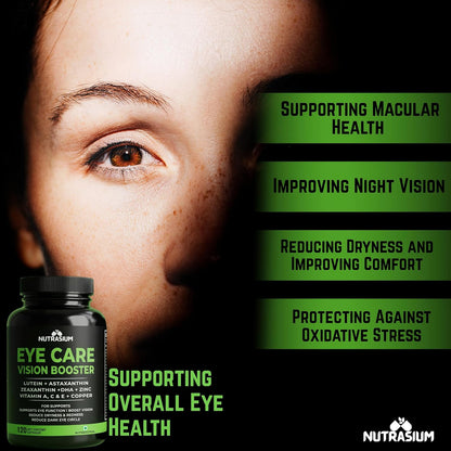 Nutrasium Eye Care | Lutein, Zeaxanthin Astaxanthin Eye Supplement | Supports Healthy Vision, Helps Reduce Digital Eye Strain & Fatigue from High Screen Time for Men, Women & Students (120-Capsules)
