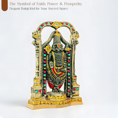 8 Inch Resin Tirupati Balaji Idol for Pooja Room | Lord Venkateshwara Swamy Idol for Office Desk | House Warming Gifts for Home Decor | Golden