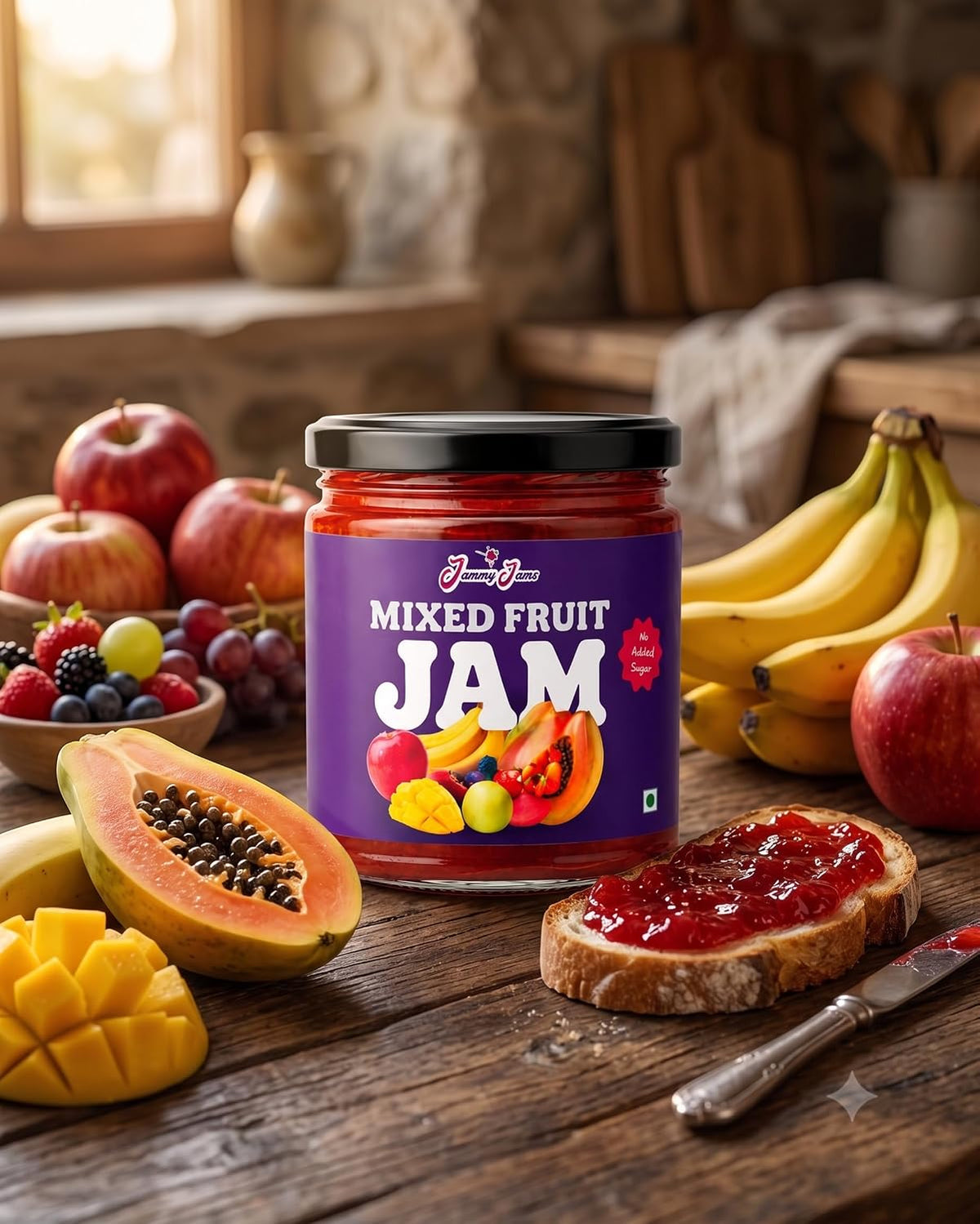 Jammy Jams Mixed Fruit Jam | Made With Fruit Pulp | Breakfast Spread - 200g