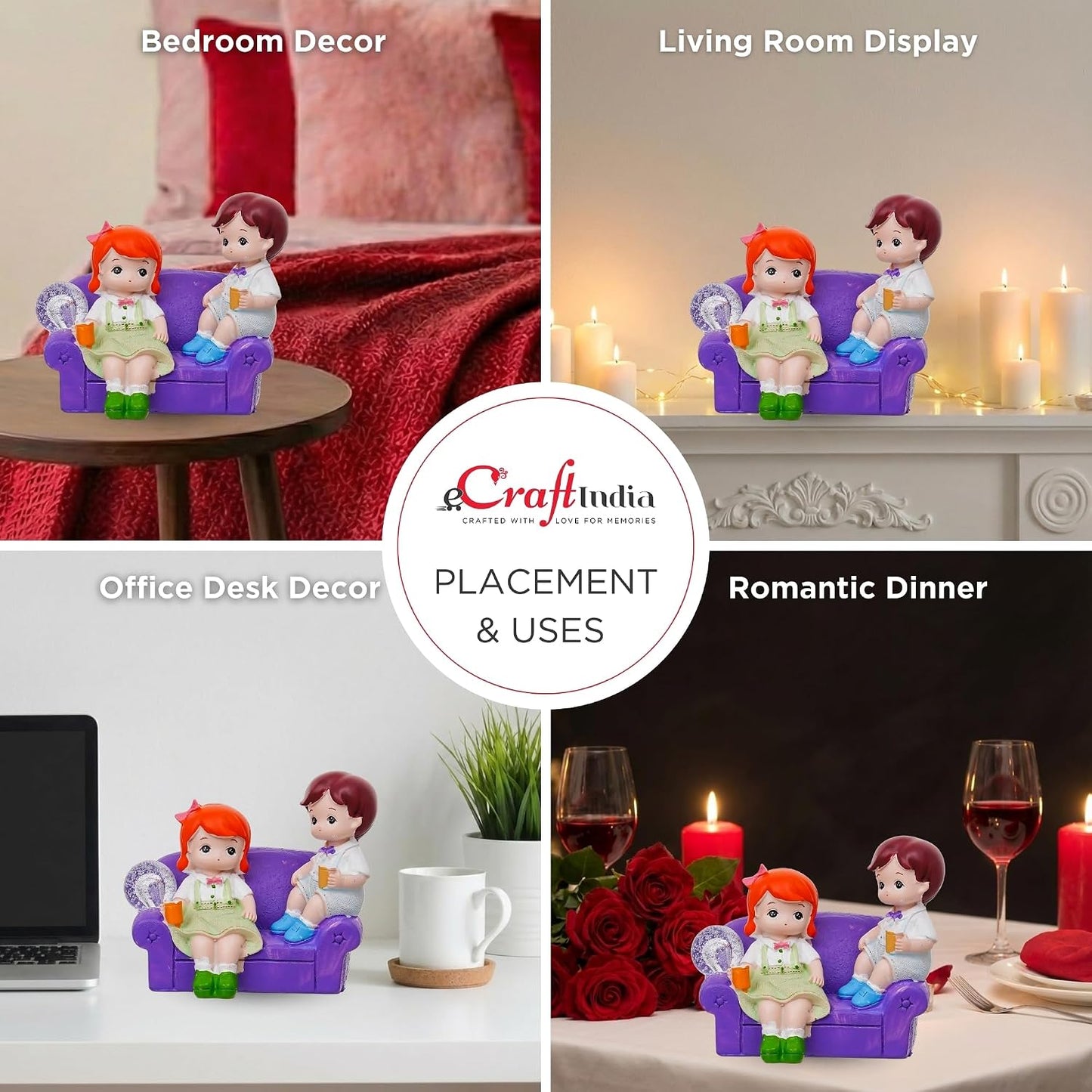 eCraftIndia Cute Romantic Couple Showpiece Sitting on Sofa | Anniversary Valentine Gift for Girlfriend Boyfriend Husband Wife Special Love Her Him | Valentine Day Decoration Items