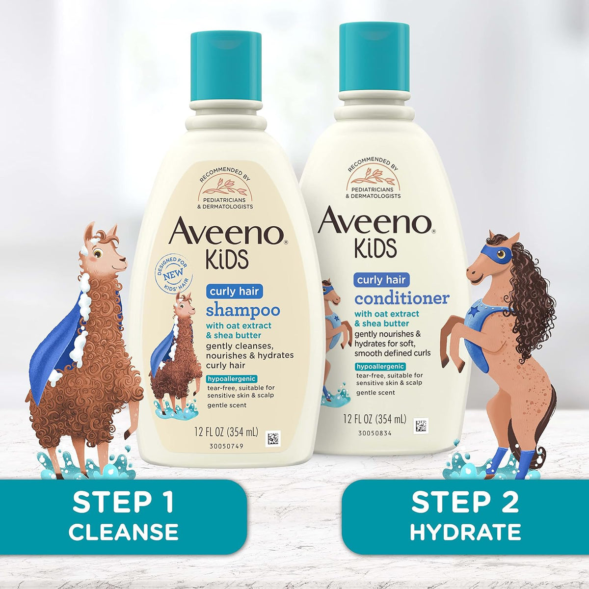 Aveeno Baby Kids Curly Hair Conditioner With Oat Extract & Shea Butter, Gently Nourishes & Hydrates For Defined Curls, Tear-Free & Suitable For Sensitive Skin, Hypoallergenic, 12 Fl. Oz, 1 Count