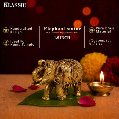 1.5 Inch Pure Brass Elephant Statue | Vastu Showpiece for Home Temple, Mandir, Office Desk & Living Room | Good Luck Gift & Home Decor