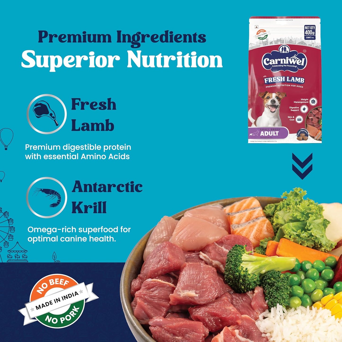 Carniwel Fresh Lamb Adult Dry Dog Food 400g | Natural Ingredients for Optimal Skin & Coat Health | Highly Palatable | Supports Joint Health | Tailored, Premium Nutrition for Small Dogs