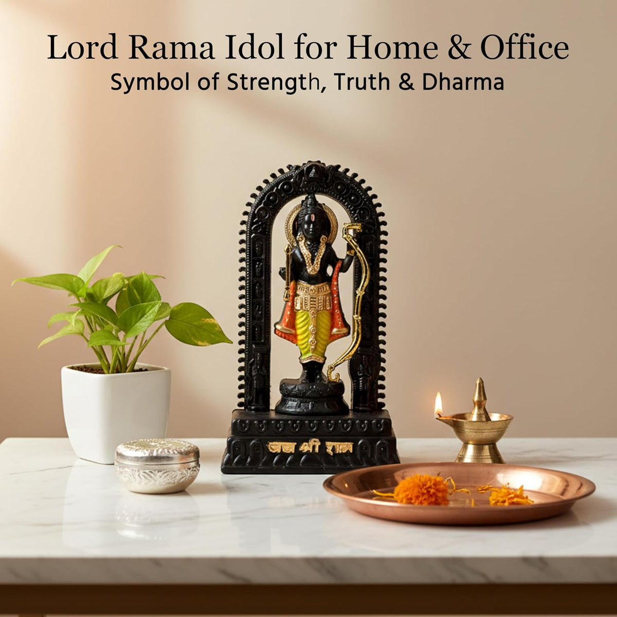 HindCraft Lord Ram Idol Statue for Home Decor & Temple, Ram Ji Murti with Arch Frame, Decorative God Idol for Pooja Room, Mandir, Living Room & Office Spiritual Showpiece, Temple Idol