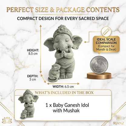 Sandstone Baby Ganesh Idol with Mushak for Home & Garden