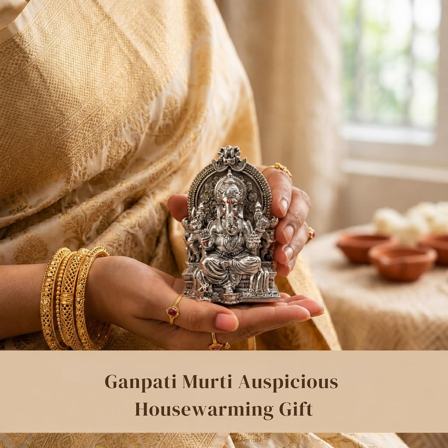 Dev Aastha Silver Plated Throne Ganesh Idol - 3.7 Inch Divine Seated Ganpati Statue on Royal Singhasan for Home Mandir and Office - Auspicious Vastu Decor and Spiritual Gift with Anti-Tarnish Finish