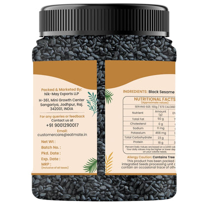 Eatmate Premium Black Sesame Seeds 250 g | Raw Kala Til Seeds for Eating, Cooking & Baking | Nutrient Rich Indian Spice | Pure Natural Black Til | High Calcium & Antioxidants Whole Sesame