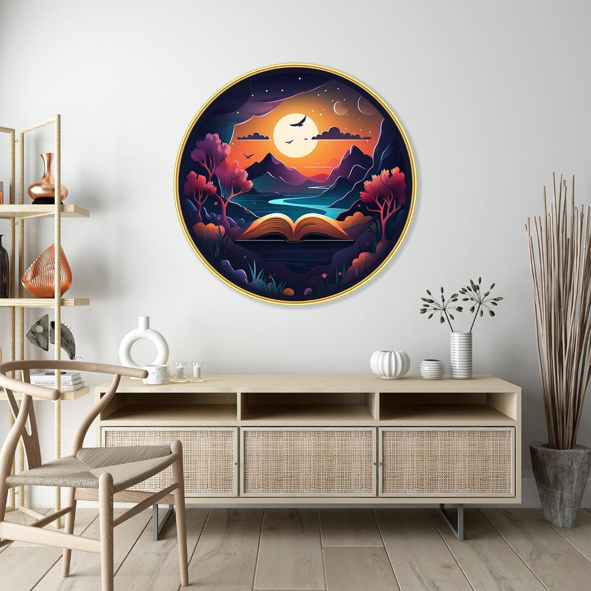 nature scenery Abstract modern art Premium Sparkle lamination Golden Slim Frame 50.8 cm x 50.8 cm Large Size, For Home/Office/Hotel painting GRL-31