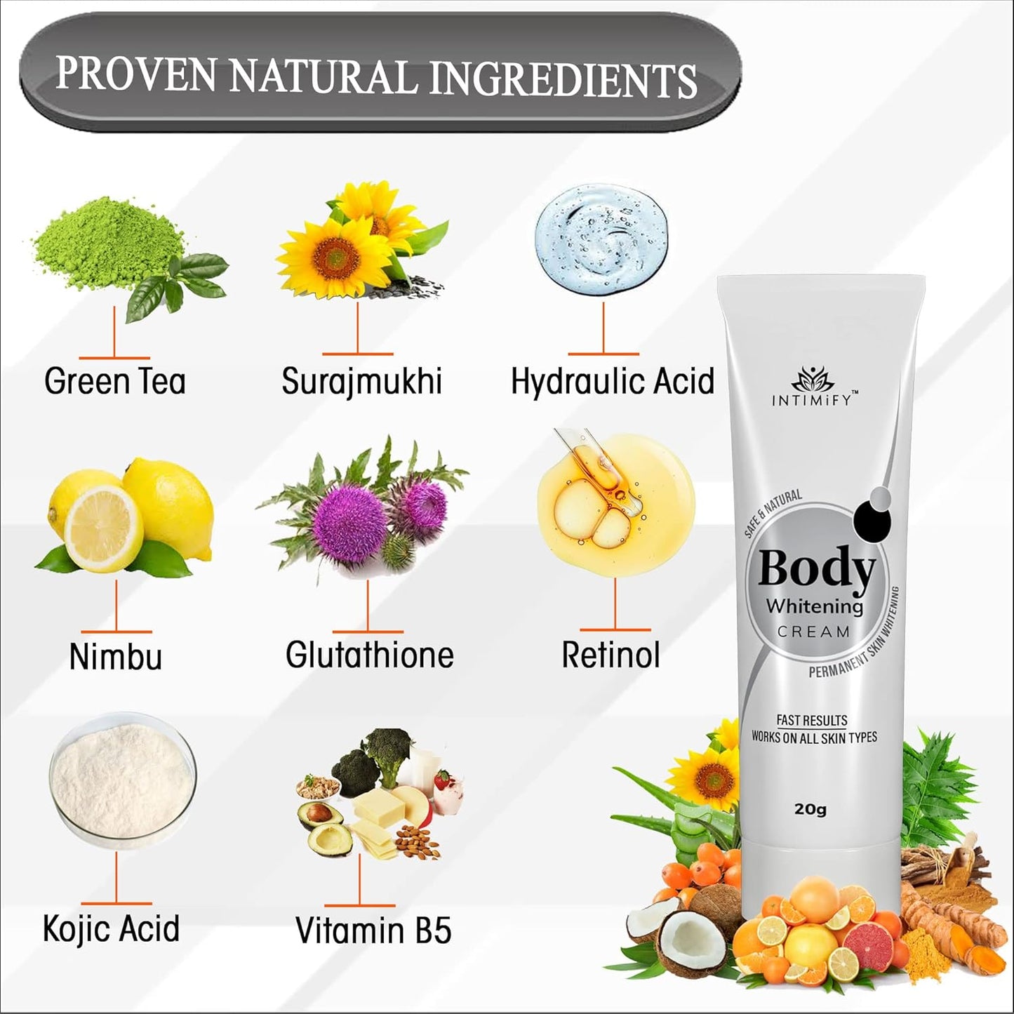 INTIMIFY Body Lotion Skin Whitening Cream for Women, Body gora hone ka cream With Kojic Acid, Glutathione 20g