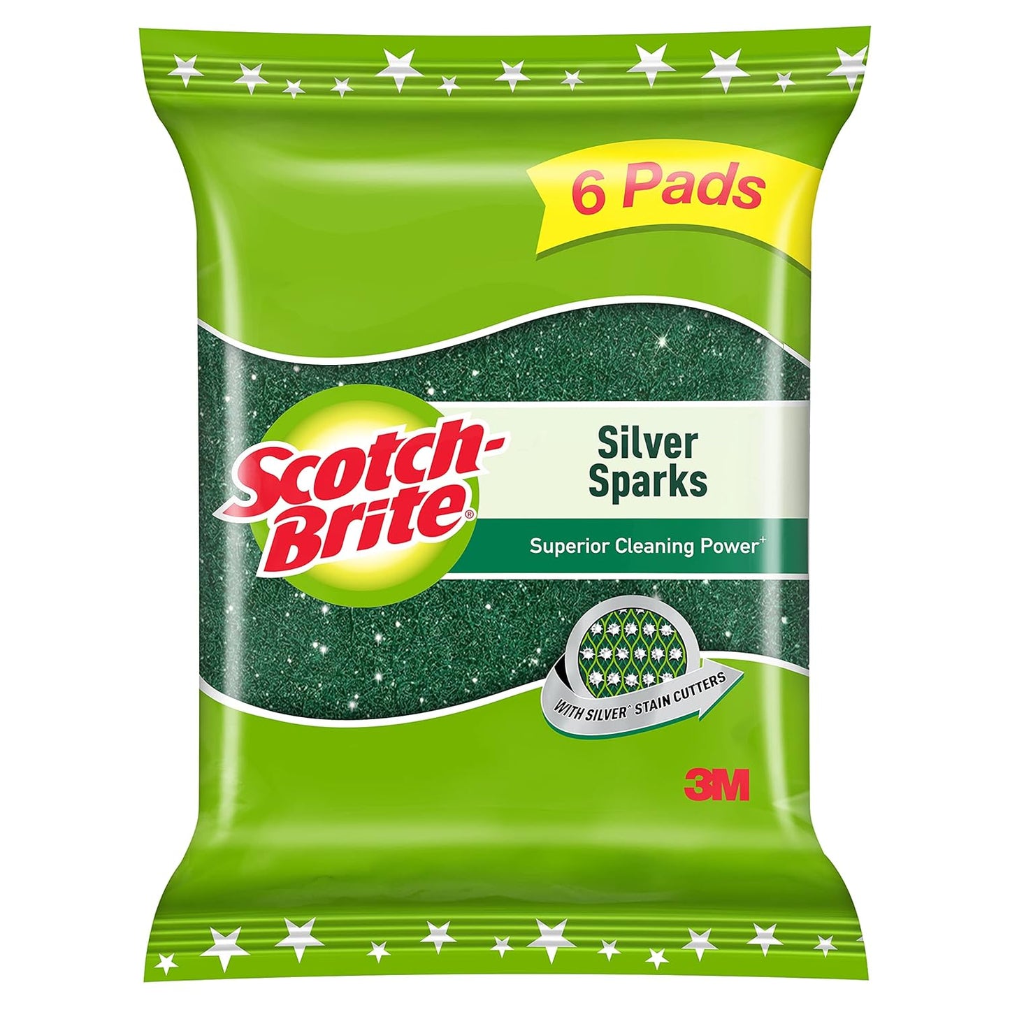 Scotch-Brite Silver Sparks Scrubber for Utensil Cleaning (Everyday Dishwashing)- Pack 6