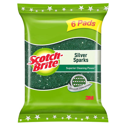 Scotch-Brite Silver Sparks Scrubber for Utensil Cleaning (Everyday Dishwashing)- Pack 6