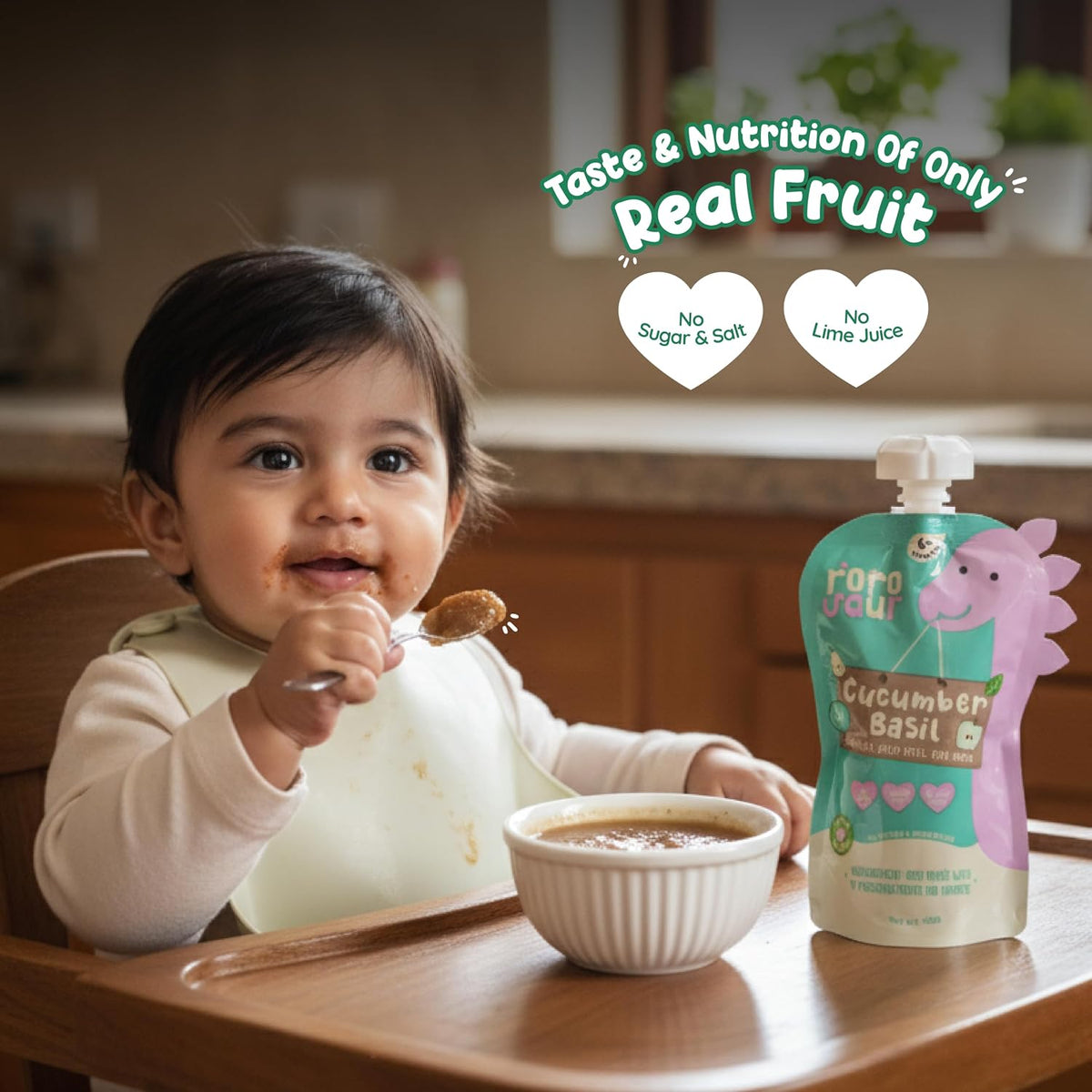 Rorosaur Ready to Eat Fruit & Veggie Baby Food Puree Pouch 100g each, Pk of 2 | Puree with Green Apple, Cucumber & Pear for 6+ Months Baby | 100% Natural, No Preservatives, No Added Sugar