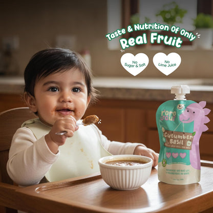 Rorosaur Ready to Eat Fruit & Veggie Baby Food Puree Pouch 100g each, Pk of 2 | Puree with Green Apple, Cucumber & Pear for 6+ Months Baby | 100% Natural, No Preservatives, No Added Sugar