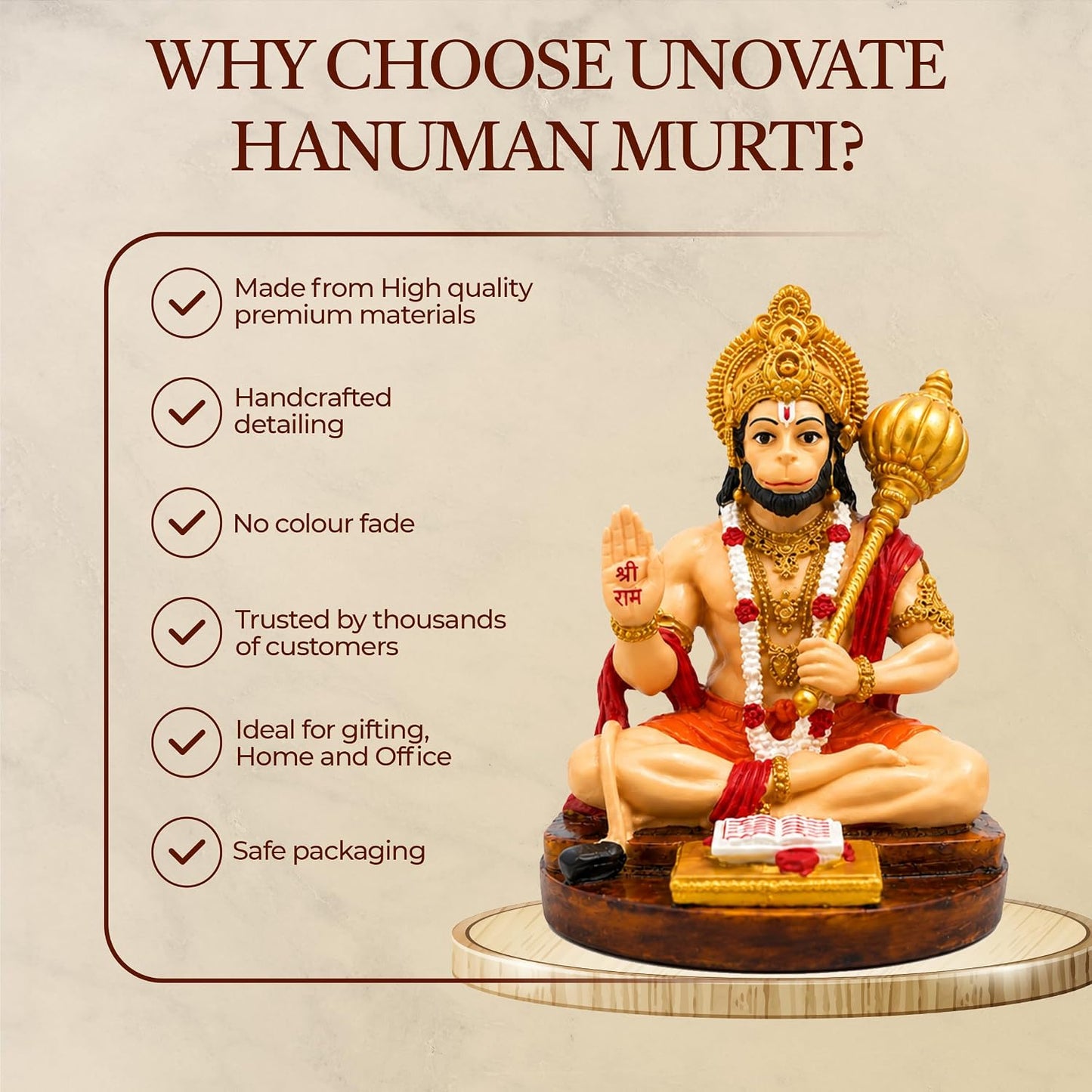 UNOVATE Hanuman Idol for Car Dashboard | Hanuman Murti | Home, Office Desk