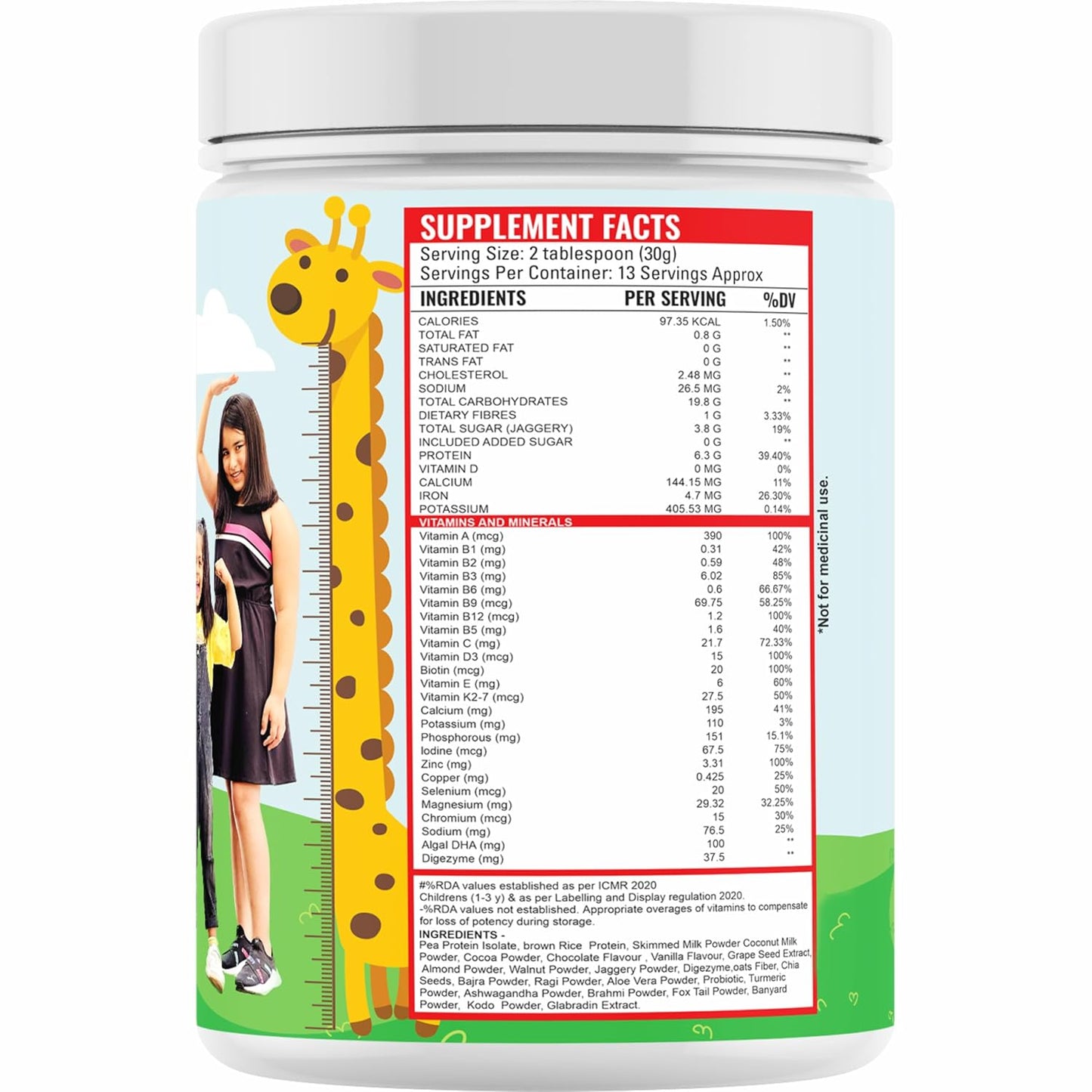 Growfitz FitKid | Natural Healthy Everyday Meal for Kids 2-18 | Supports Bone Strength, Immunity, Brain Development | No Sugar, Only Jaggery | 6.3g Protein | Almonds, Walnut, Ragi, Bajra, Chocolate Powder