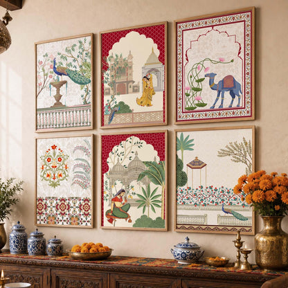 Pichwai & Madhubani Wall Art | Framed Indian Traditional Paintings for Living Room, Bedroom & Office Decor | Set of 6, 10x13 Inch