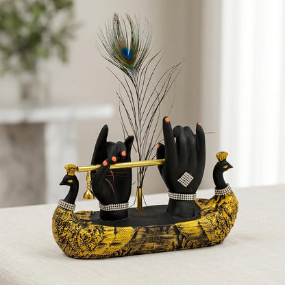 Krishna Hand Showpiece with Flute Peacock Feather,Housewarming Gifts for New Home,Wedding for Couple Home Office Decor Decoration Items for Living Room,Griha Pravesh Gift