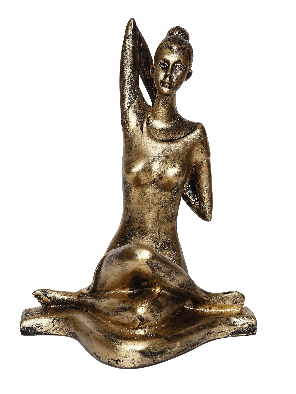 Golden Resin Woman in Gomukhasana Cow Face Pose | Yoga Woman Statue Showpiece for Home Decor Living Room Bedroom Office Yoga Studio | Womens Day Gift for Ladies | Birthday Gift for Women