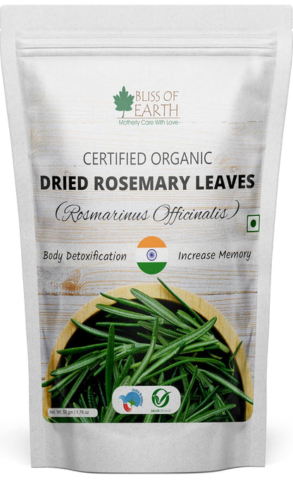 Bliss of Earth Dried Rosemary Leaves Certified Organic Rosmarinus Officinalis Great for Tea, Cooking, Hair & Memory 50GM