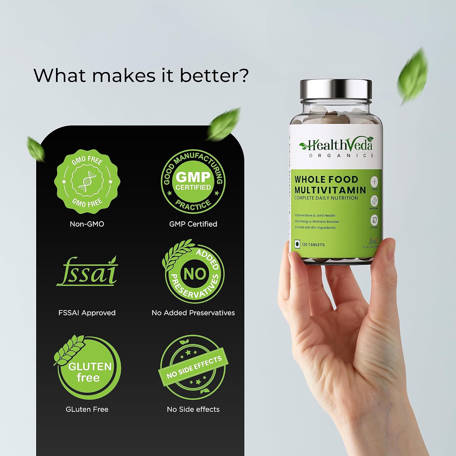 Zephivo HEALTH VEDA ORGANICS PRIVATE LIMITED Whole Food Multivitamin With Natural Vitamins & Minerals I 120 Veg Tablets I Best For Energy, Brain, Heart & Eye Health I For Both Men & Women