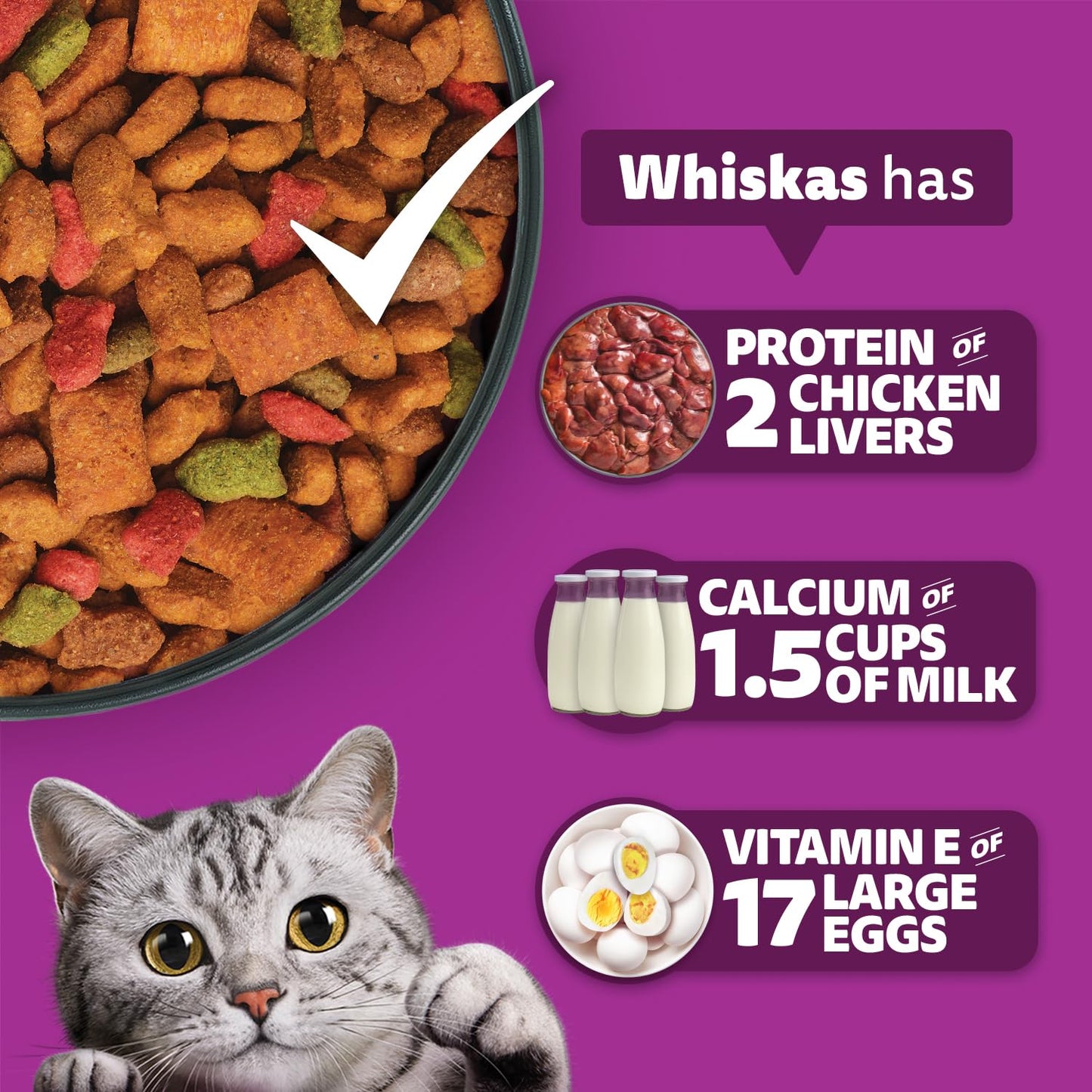 Whiskas Adult Dry Cat Food Chicken Flavour 1.2kg, Complete & Balanced Meal