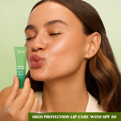 RENEE Matcha Lip Balm For Dry, Chapped Lips With SPF 50 | Nourishes, Repairs & Protects Lips | Reduces Pigmentation, Glossy Finish | Matcha Oil, Kojic Acid & Hyaluronic acid | 10 g