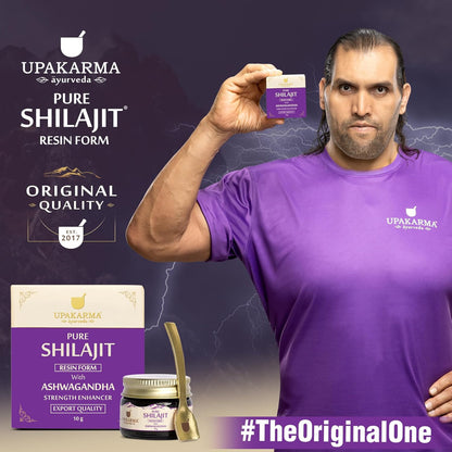 UPAKARMA Shilajit Resin with Ashwagandha 10g | 300mg/serving | Boosts Strength & Build Muscle Mass | 100% Ayurvedic | Lab Tested | 33 Servings | Pack of 1