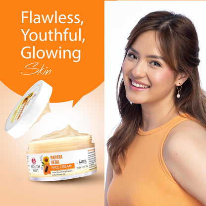 Ayouthveda Papaya Vera Face Cream for Blemish Free Clear Skin, Nourishes & activates Anti-Aging Cream with Papaya Extract – Natural, Organic, Paraben-Free & Cruelty-Free skin cells 50 g