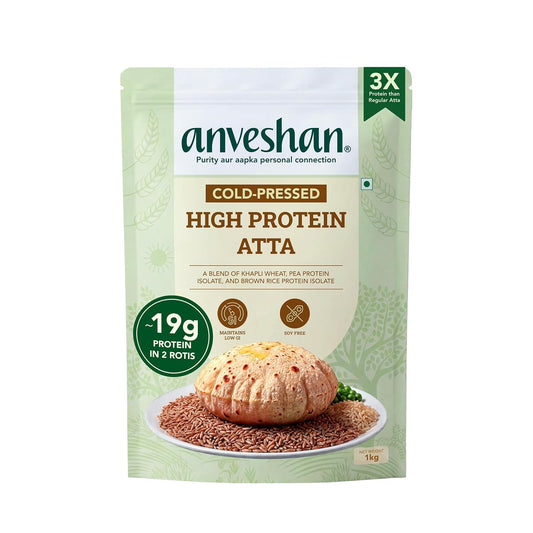 Anveshan High Protein Atta 1 KG | ~10g Plant Protein/Roti | Ancient Khapli Wheat + Pea & Brown Rice Protein | No Soy, No Maida | Low GI, Complete Amino Acids