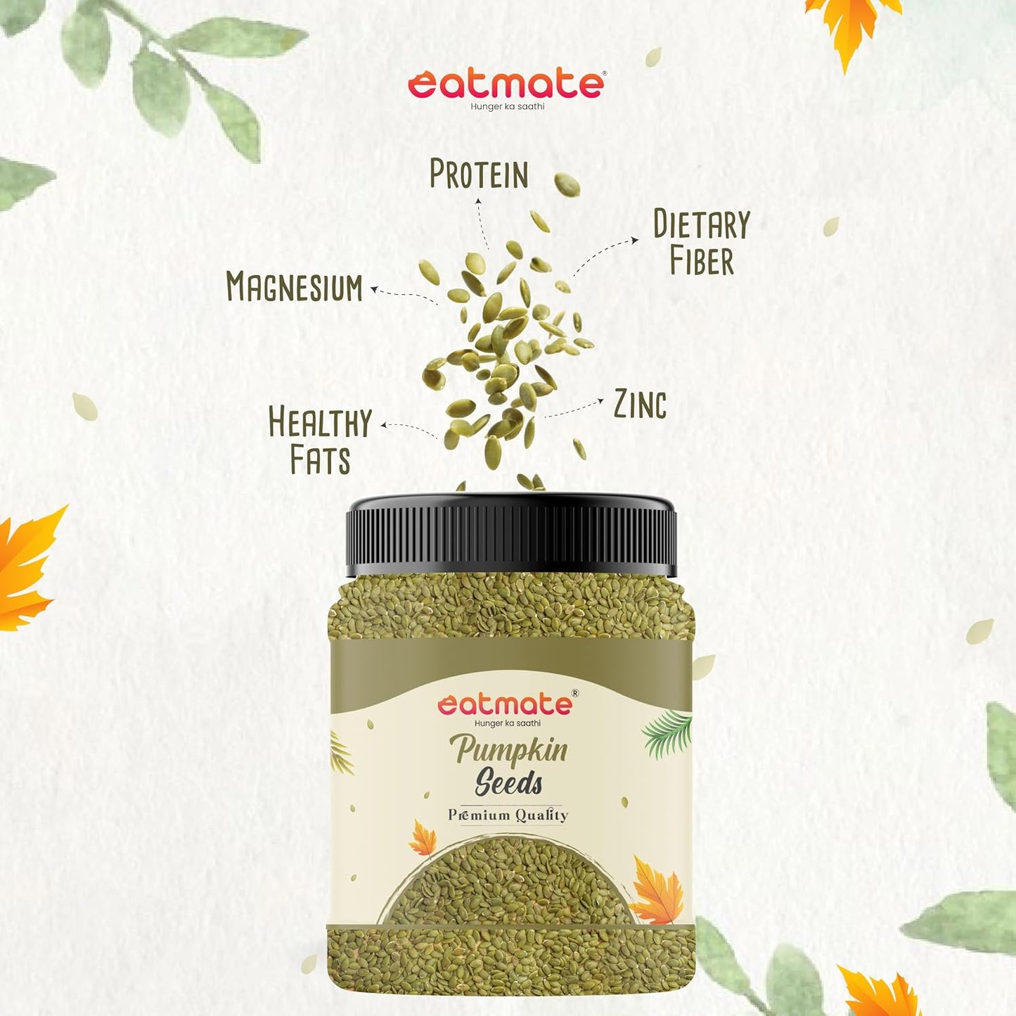Eatmate Premium Raw Pumpkin Seeds | Gourmet Protein Rich Pepitas | Healthy Vegetarian Super Seeds for Snacking, Salads, Smoothies & Daily Nutrition
