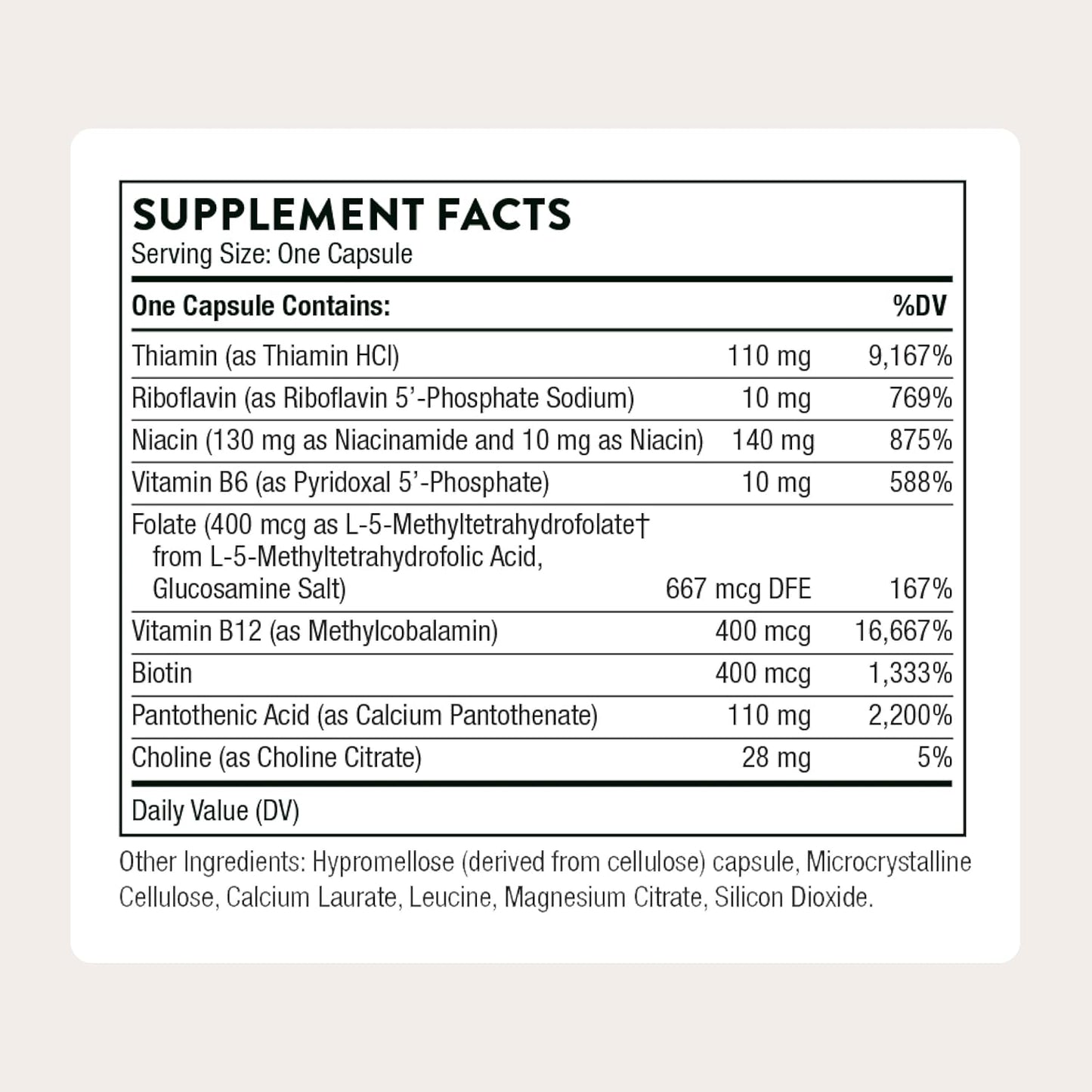 Supplement facts label on a beige background