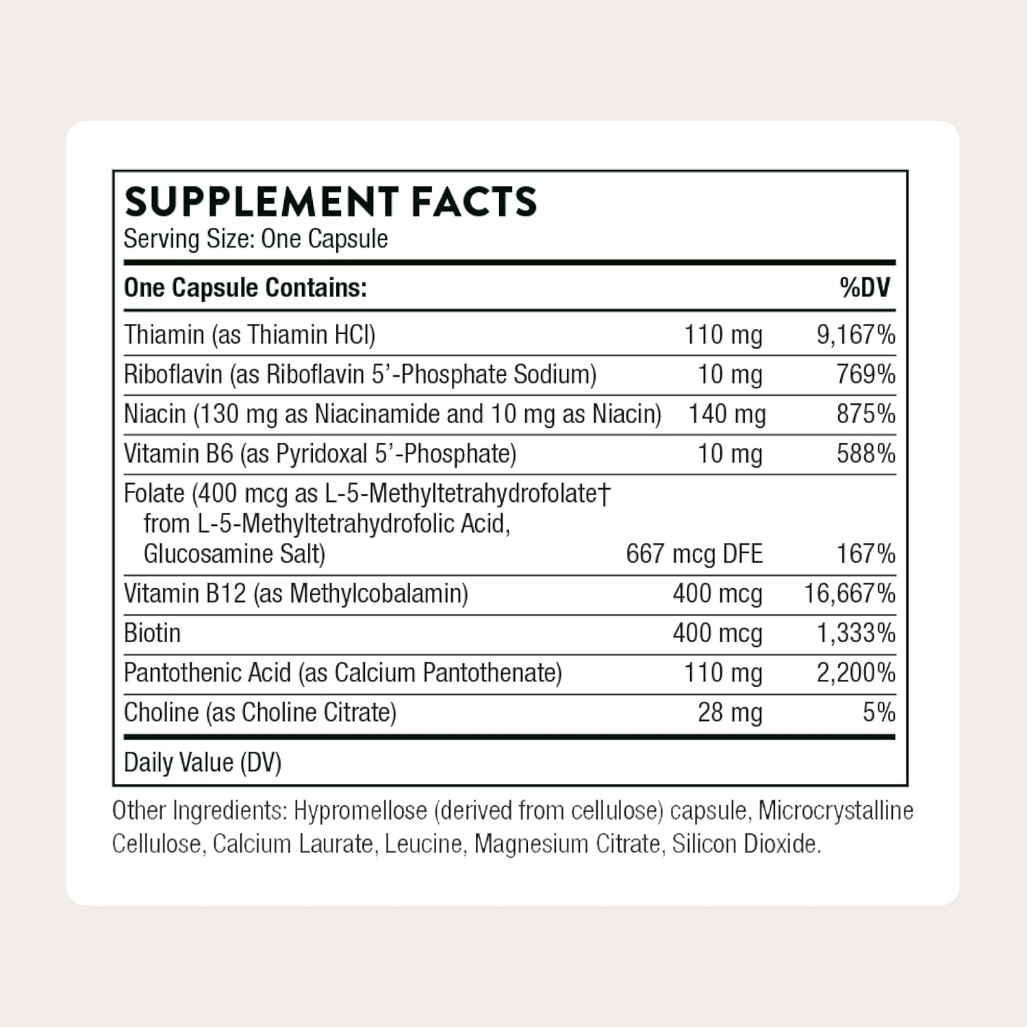 Supplement facts label on a beige background