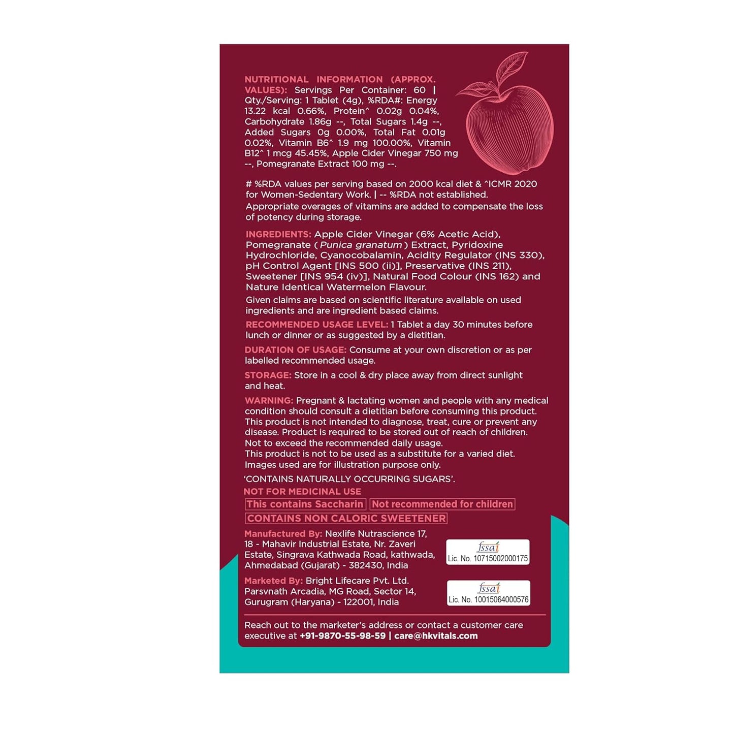 HealthKart HK VITALS Apple Cider Vinegar 750mg (Watermelon, 15 Effervescent Tablets) Pack of 4| For Weight Management & Gut Health, Supports Digestion
