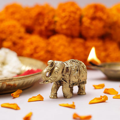 1.5 Inch Pure Brass Elephant Statue | Vastu Showpiece for Home Temple, Mandir, Office Desk & Living Room | Good Luck Gift & Home Decor
