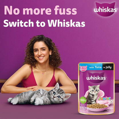Whiskas Junior Kitten (2-12 Months) Wet Cat Food, Tuna in Jelly, 80 g, Hydrating Food Made With Real Fish, 100% Complete & Balanced Nutrition for Kittens