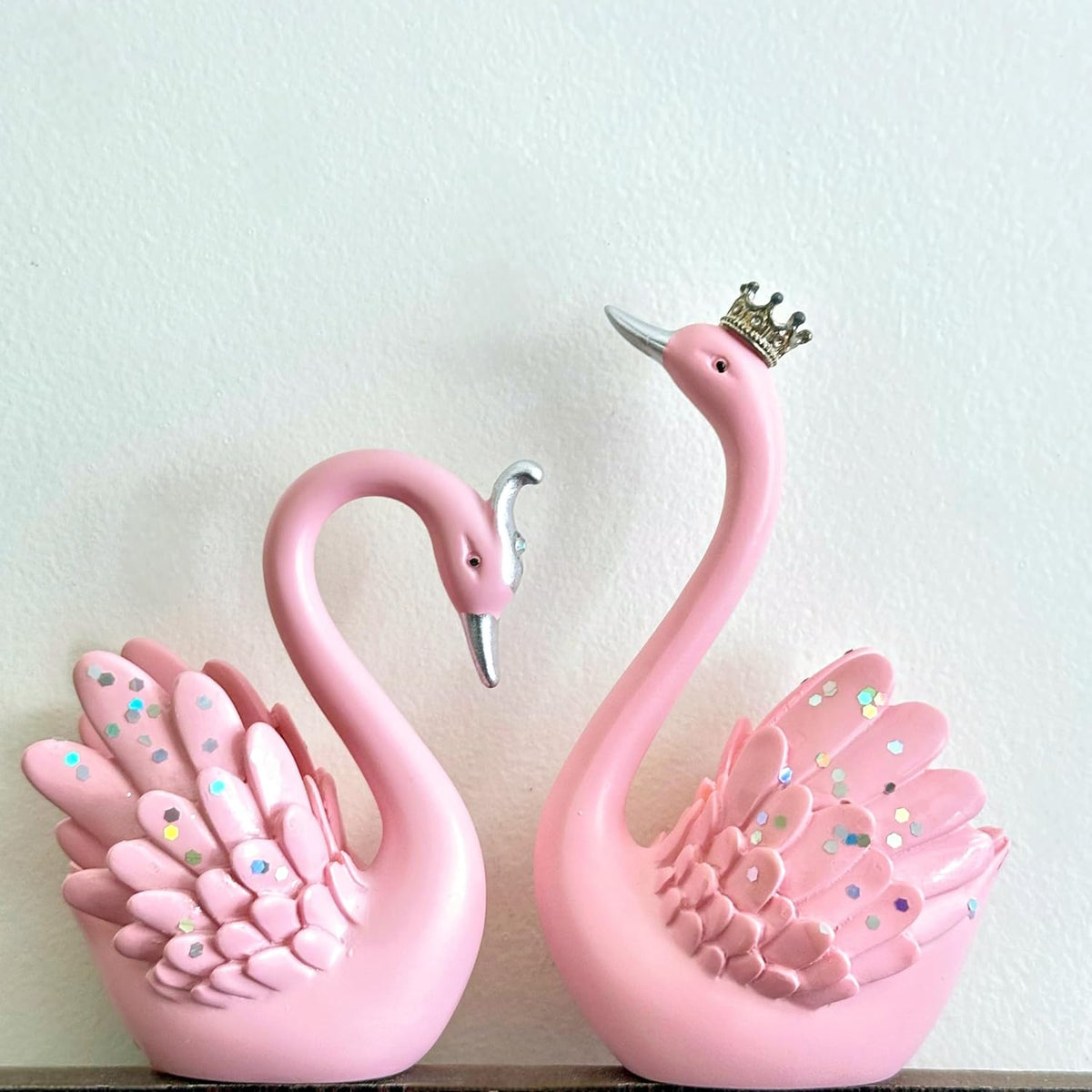 Lucky Swan Couple Crystal Wings showpiece for Home Living Room Decor | Romantic Love Bird Couple Gift for Valentine, Anniversary, Birthday (Set of 2 Pc) (Pink) (Small)