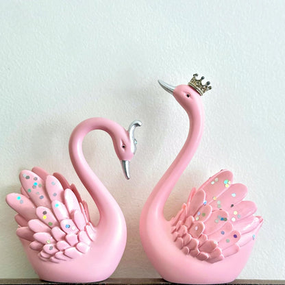 Lucky Swan Couple Crystal Wings showpiece for Home Living Room Decor | Romantic Love Bird Couple Gift for Valentine, Anniversary, Birthday (Set of 2 Pc) (Pink) (Small)