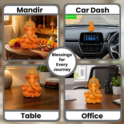 Premium Lord Ganesha Idol for Car Dashboard | 3.5 Inch Resin Ganpati Murti | Elegant Home & Office Decor Showpiece Mustard Yellow SIA485