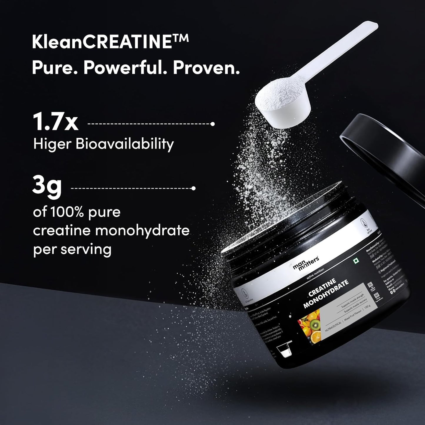 Man Matters Pure Micronised Creatine Monohydrate 150g | Mixed Fruit Flavor | Enhances Strength, Muscle Mass, and Athletic Performance | Rapid Absorption & Muscle Recovery | 100% Pure Creatine