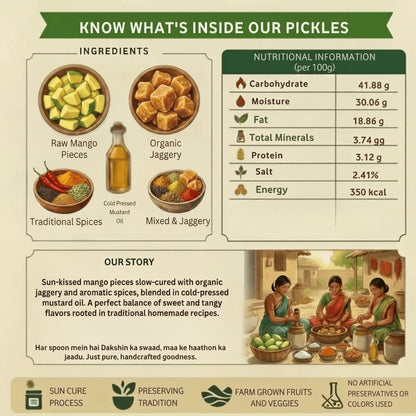 Mango Pickle Mango Achar Sweet Aam Ka Meetha Achar Rina's Dhoop Ka Meetha Sun Cured Mango Pickle with Organic Jaggery and Panchphoran Masala, No Artificial Preservatives