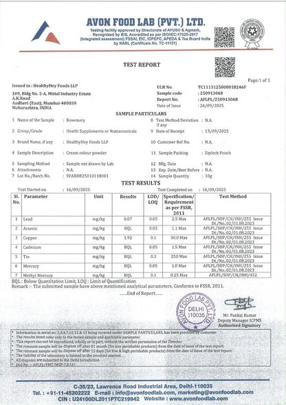 Avon Food Lab test report for Healthify Me Foods LLP