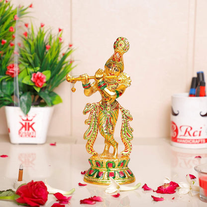 KridayKraft Lord Krishna Metal Statue,Krishna Idol Murti Playing Flute for Temple Pooja,Decor Your Home,Office & Showpiece Figurines Gift Article,Religious Idol...