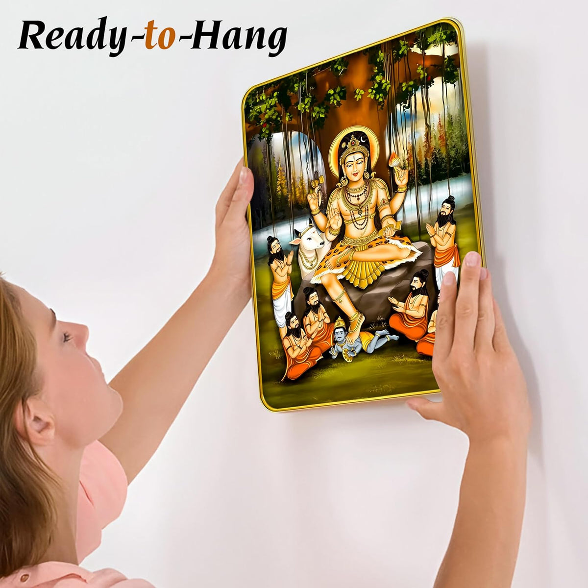 Dakshinamurthy Photo With Golden Frame | Dakshina Murthy Idol Painting For Wall Decor (Size 9 X 12 Inch) (Design 1)